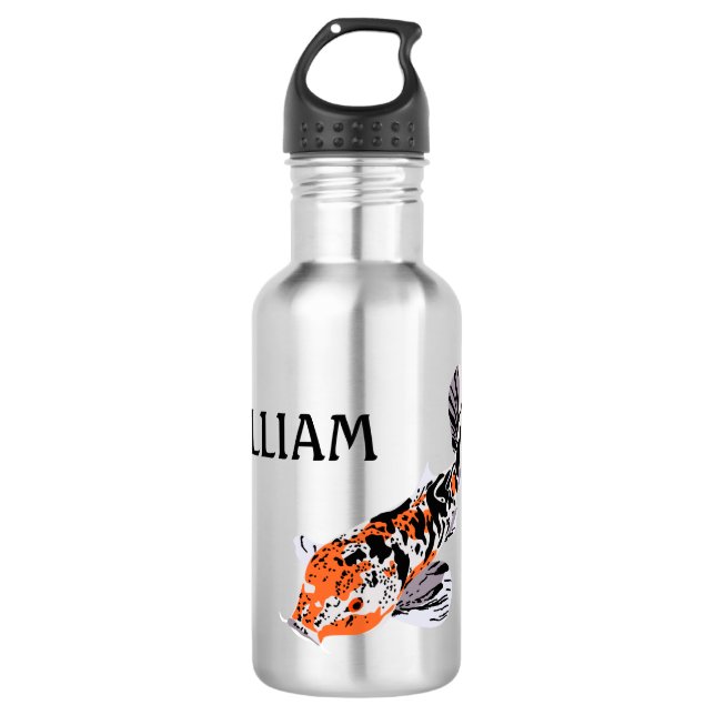 Koi Fish Illustration Orange and Blue Personalized Stainless Steel Water Bottle (Front)