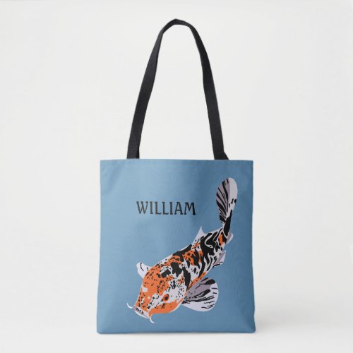 Koi Fish Illustration Orange and Blue Personalized Tote Bag