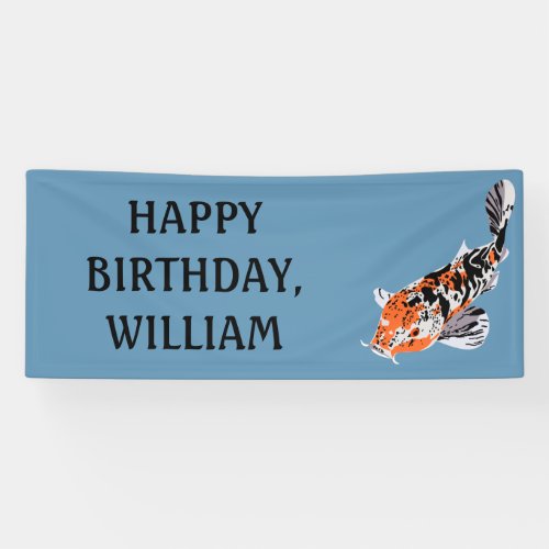Koi Fish Illustration Orange Blue Birthday Party Banner