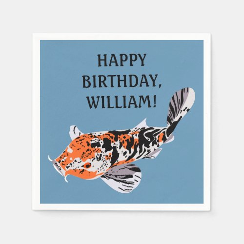 Koi Fish Illustration Orange Blue Birthday Party Napkins