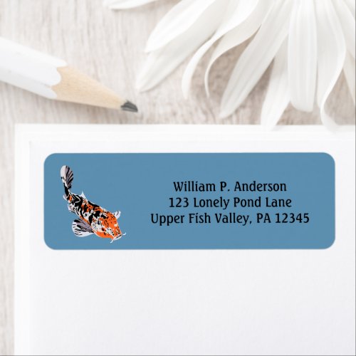 Koi Fish Illustration Orange Blue Return Address Label