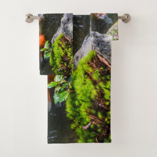 Koi fish in a pond bath towel set