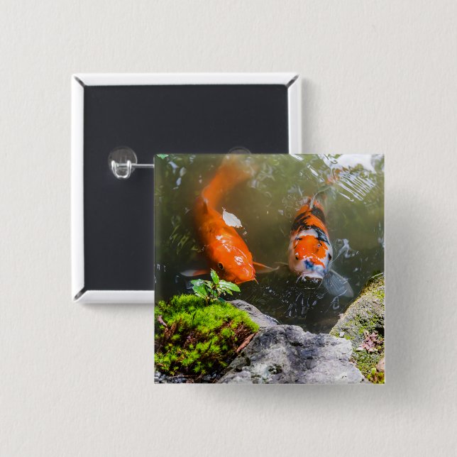 Koi fish in a pond button (Front & Back)