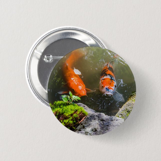 Koi fish in a pond button (Front & Back)