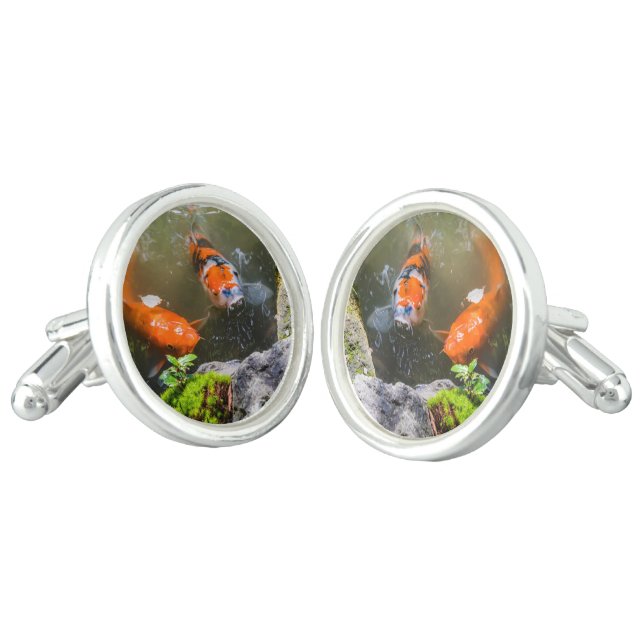 Koi fish in a pond cufflinks (Angled)