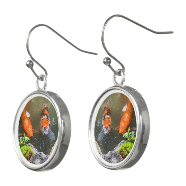 Koi fish in a pond earrings (Angled)