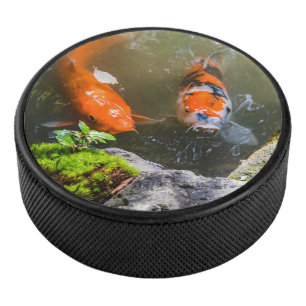 Koi fish in a pond hockey puck