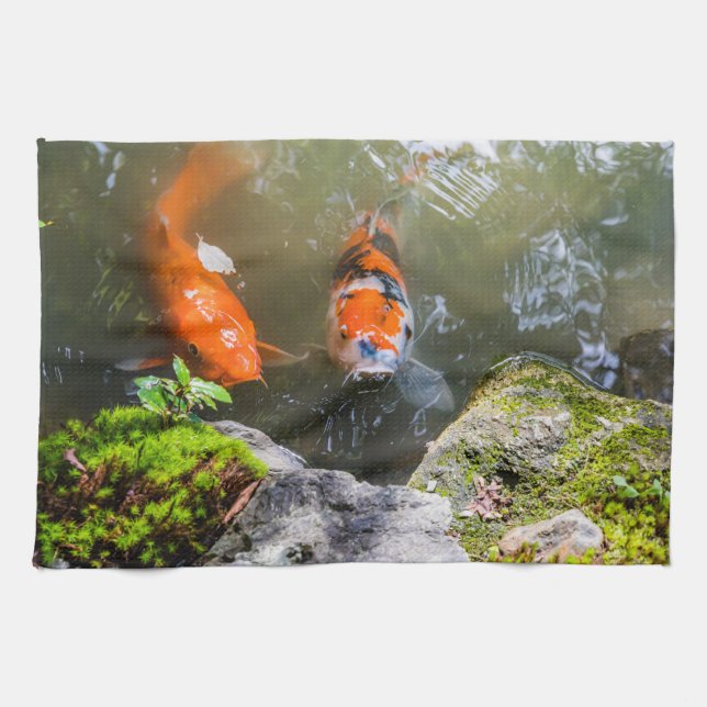 Koi fish in a pond kitchen towel (Horizontal)