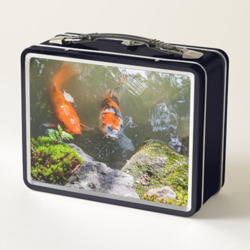 Koi fish in a pond metal lunch box