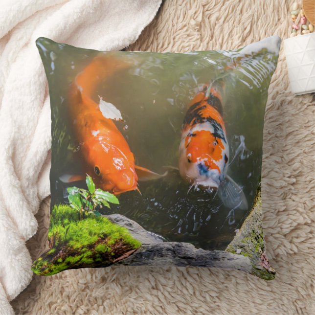 Koi fish in a pond throw pillow (Blanket)