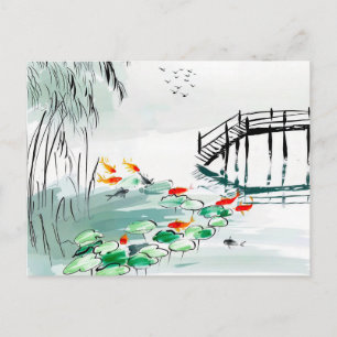 Koi Fish in a Tranquil Pond China Postcard