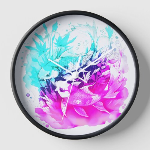 Koi Fish in Pink and Blue Clock