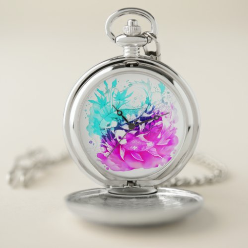 Koi Fish in Pink and Blue Pocket Watch