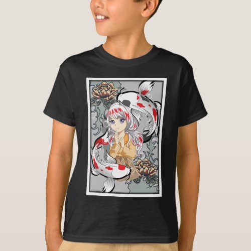 Koi Fish Japanese Aesthetic Anime Otaku Girl T_Shirt