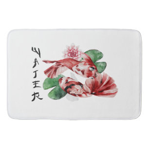 Koi Fish Japanese Style Script Oriental Art Bath Mat