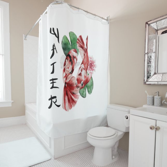  Koi Fish Japanese Style Script Oriental Art  Shower Curtain (In Situ)