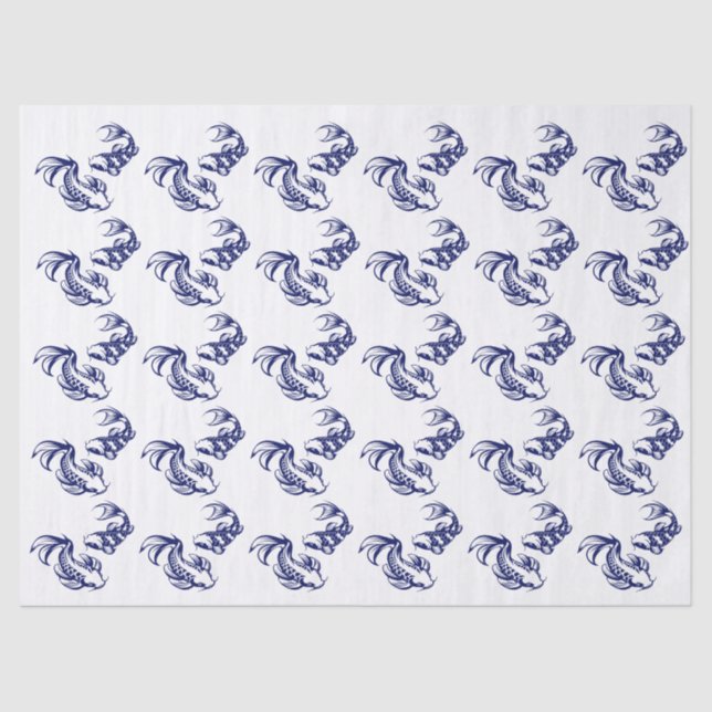 Koi Fish Karp #4 DIY Colors Blue Tissue Paper (Front)
