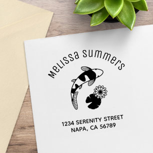 Koi Fish Lily Arch Address Rubber Stamp