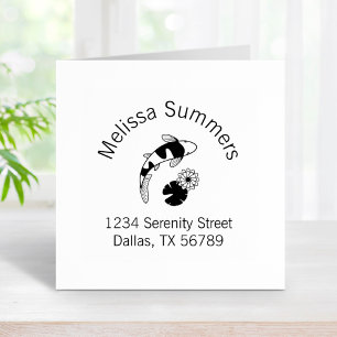 Koi Fish Lily Arch Address Rubber Stamp