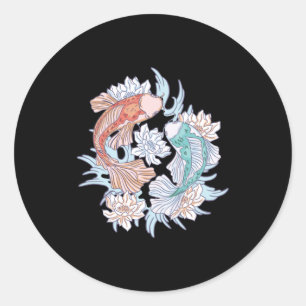 Koi fish lotus classic round sticker