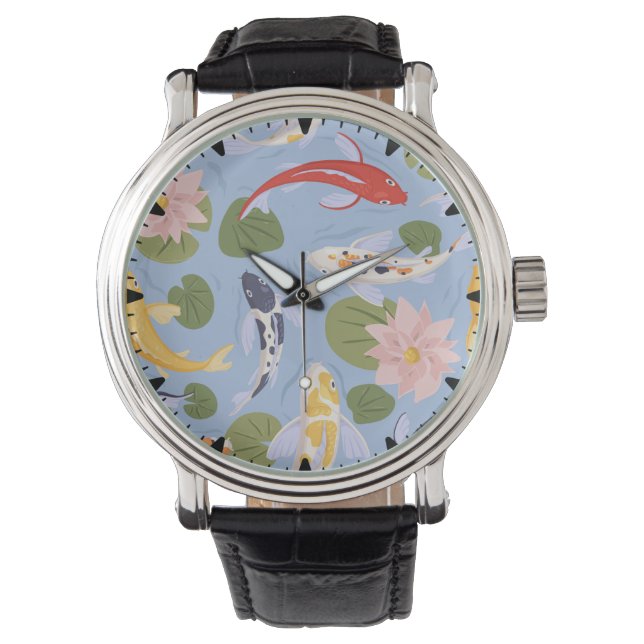 Koi Fish Lotus Flower Painting Watch (Front)