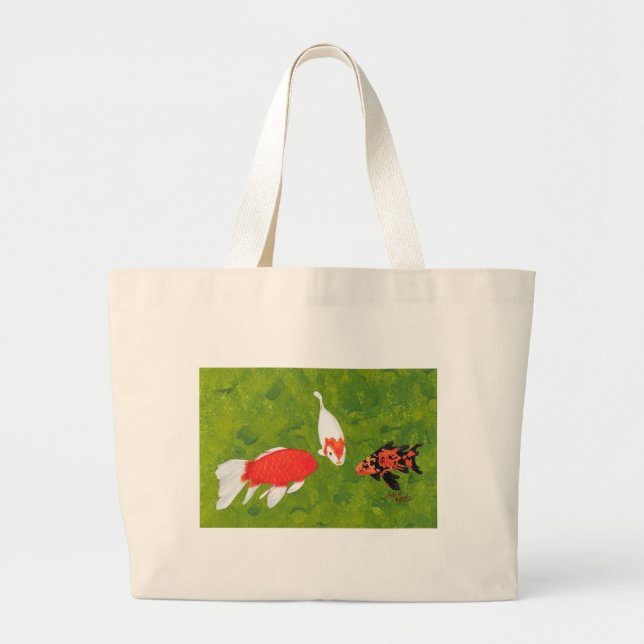 Koi fish meeting painting, on a beach bag (Front)