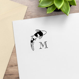 Koi Fish Monogram Initial 1x1 Rubber Stamp