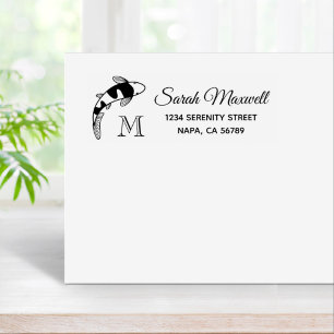 Koi Fish Monogram Initial Return Address Rubber Stamp