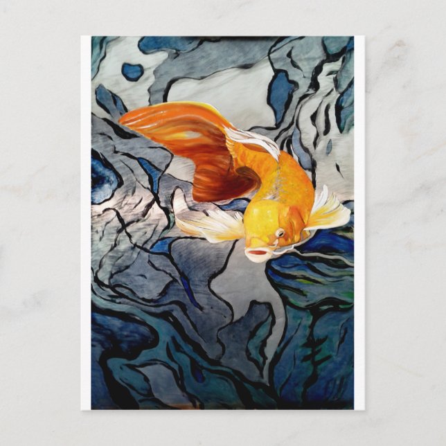 Koi fish on metal 'Swimming Through Colors' Postcard (Front)