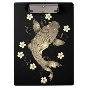 Koi fish oriental black and gold floral elegant clipboard
