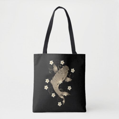 Koi fish oriental black and gold floral elegant  tote bag