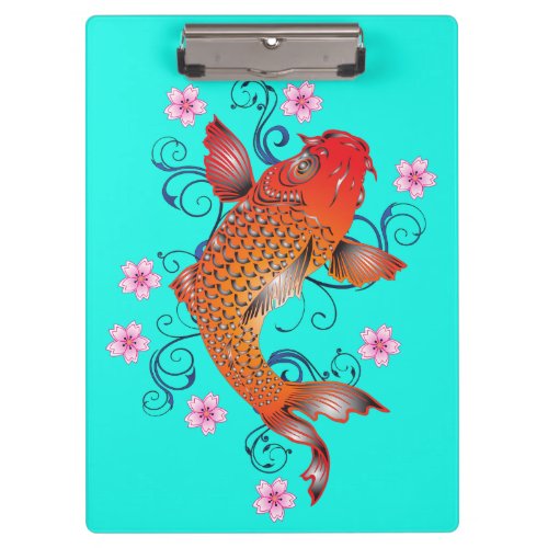 Koi fish oriental floral orange turquoise elegant  clipboard