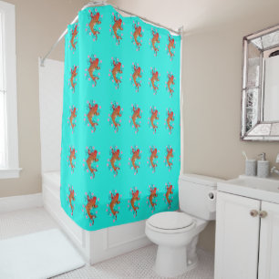 Koi fish oriental floral orange turquoise elegant shower curtain