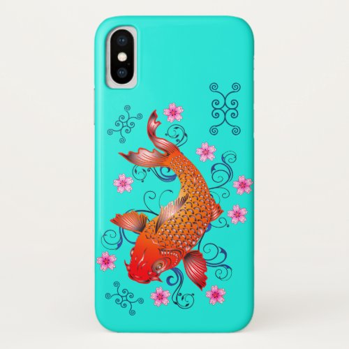 Koi fish oriental orange turquoise floral elegant  iPhone x case