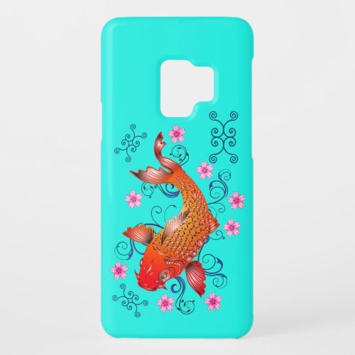 Koi fish oriental orange turquoise floral elegant  Case_Mate samsung galaxy s9 case