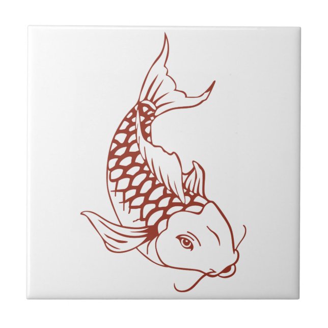 Koi Fish Outline Ceramic Tile (Front)