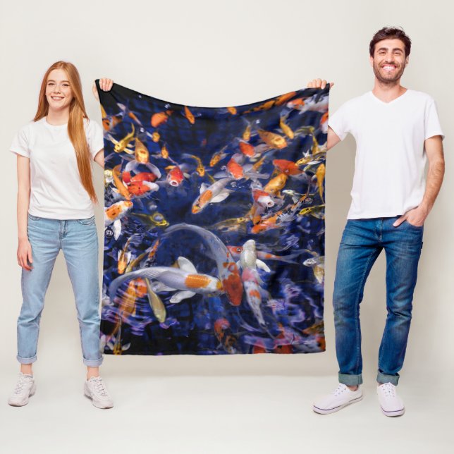 KOI FISH OVER FLOWING  FLEECE BLANKET (In Situ)