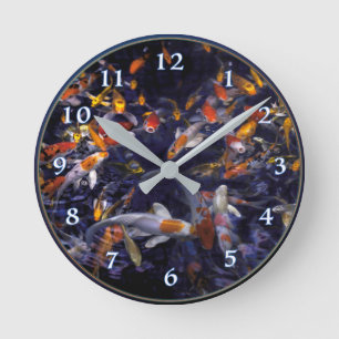 KOI FISH OVER FLOWING POND ROUND CLOCK