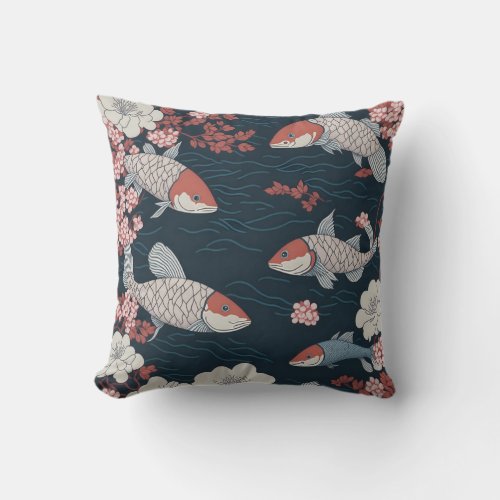 Koi Fish Pattern Throw Pillow