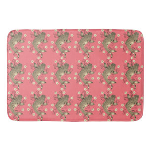 Koi fish peach and gold oriental floral elegant  bath mat