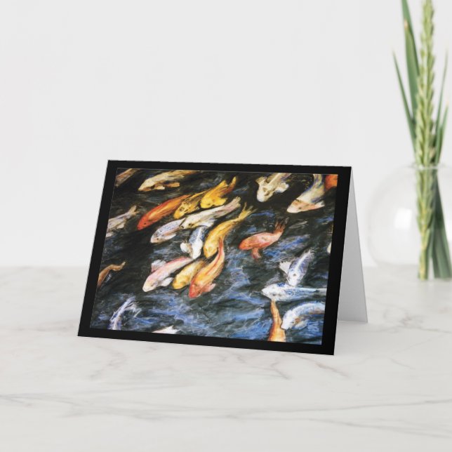 Koi Fish Pond Art Painting Greeting or Note Cards (Front)