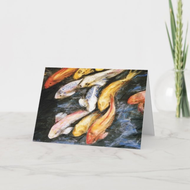 Koi Fish Pond Art Painting Note or Greeting Cards (Front)