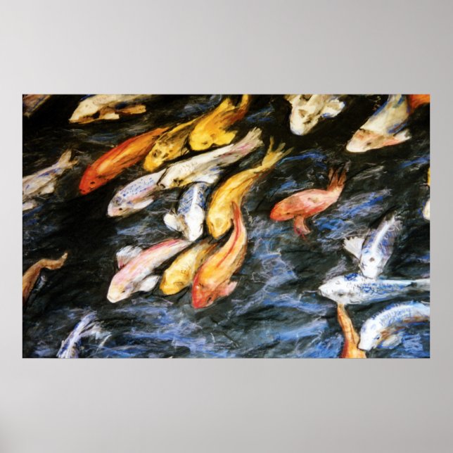 Koi Fish Pond Art Painting Poster Print (Front)