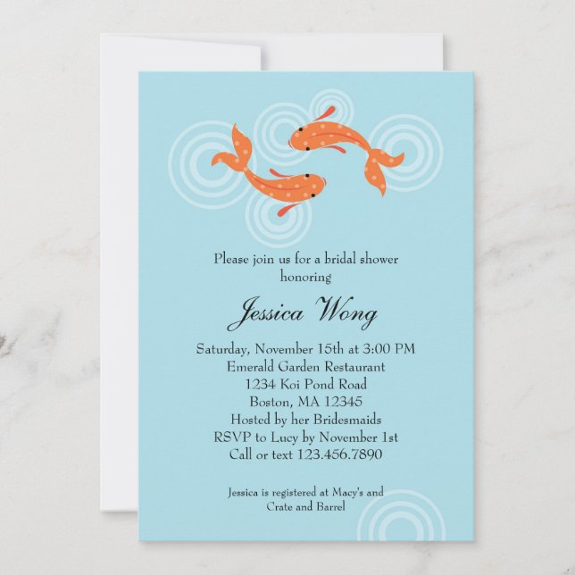 Koi Fish Pond Bridal Shower Invitation (Front)