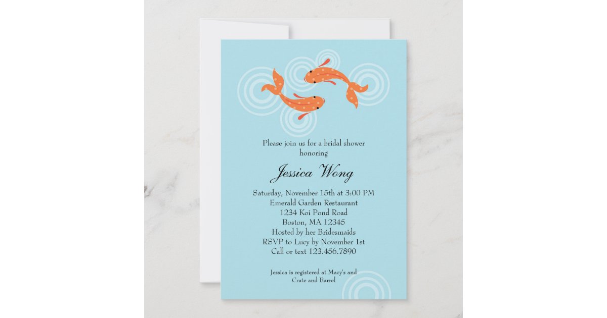 Koi Fish Pond Bridal Shower Invitation Zazzle