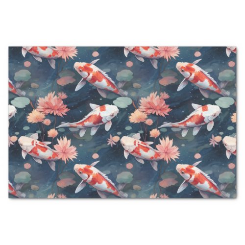 Koi Fish Pond Flowers Decoupage Tissue Paper