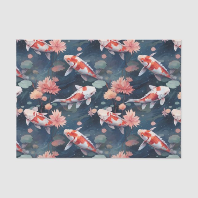 Koi Fish Pond Flowers Decoupage Tissue Paper (Front)