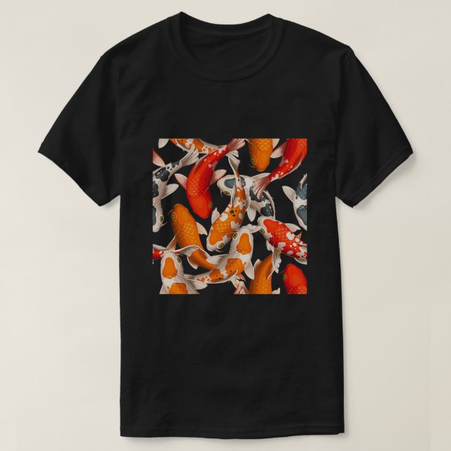 Koi Fish Pond Seamless Pattern Triad Fun Blue T-Shirt (Design Front)