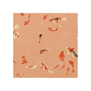 Koi fish pond, seamless pattern. wood wall art