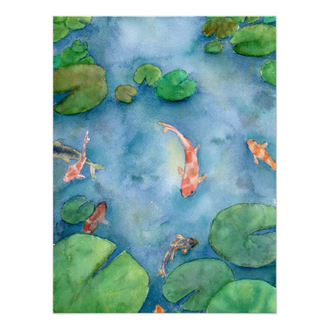 Koi Fish Pond watercolor Poster (Front)